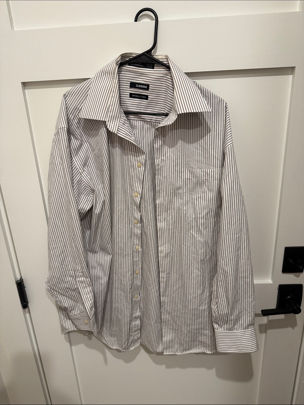 Claiborne Men’s White Dress Shirt with Black Pinstripes